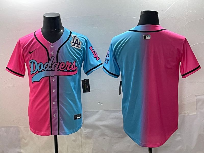 Men 2025 Los Angeles Dodgers Blank Blue pink Game Nike MLB Jersey style 005